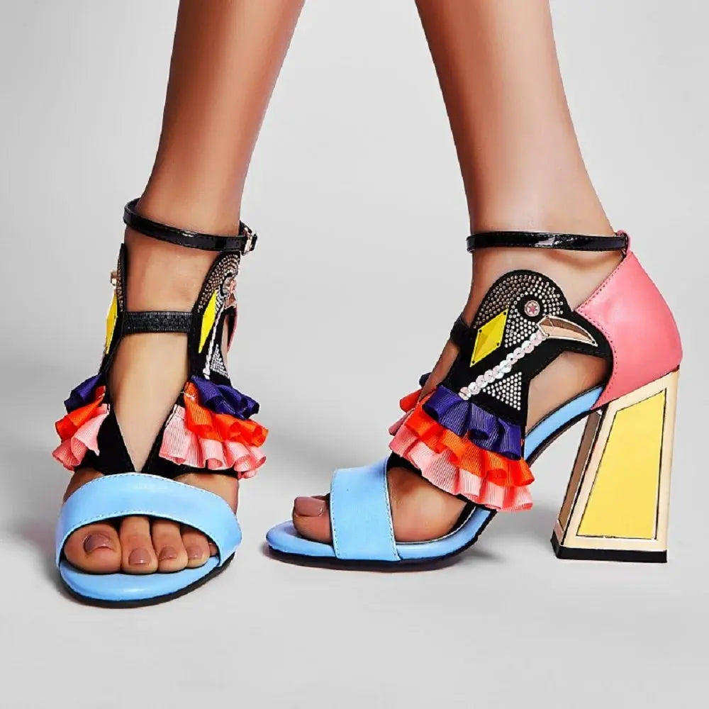 Party Rhinestone Chunky Heel Novelty Shoes.