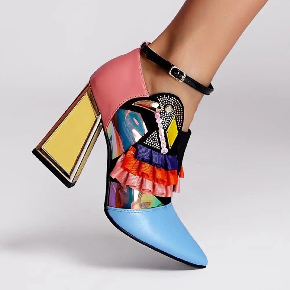 Party Rhinestone Chunky Heel Novelty Shoes.