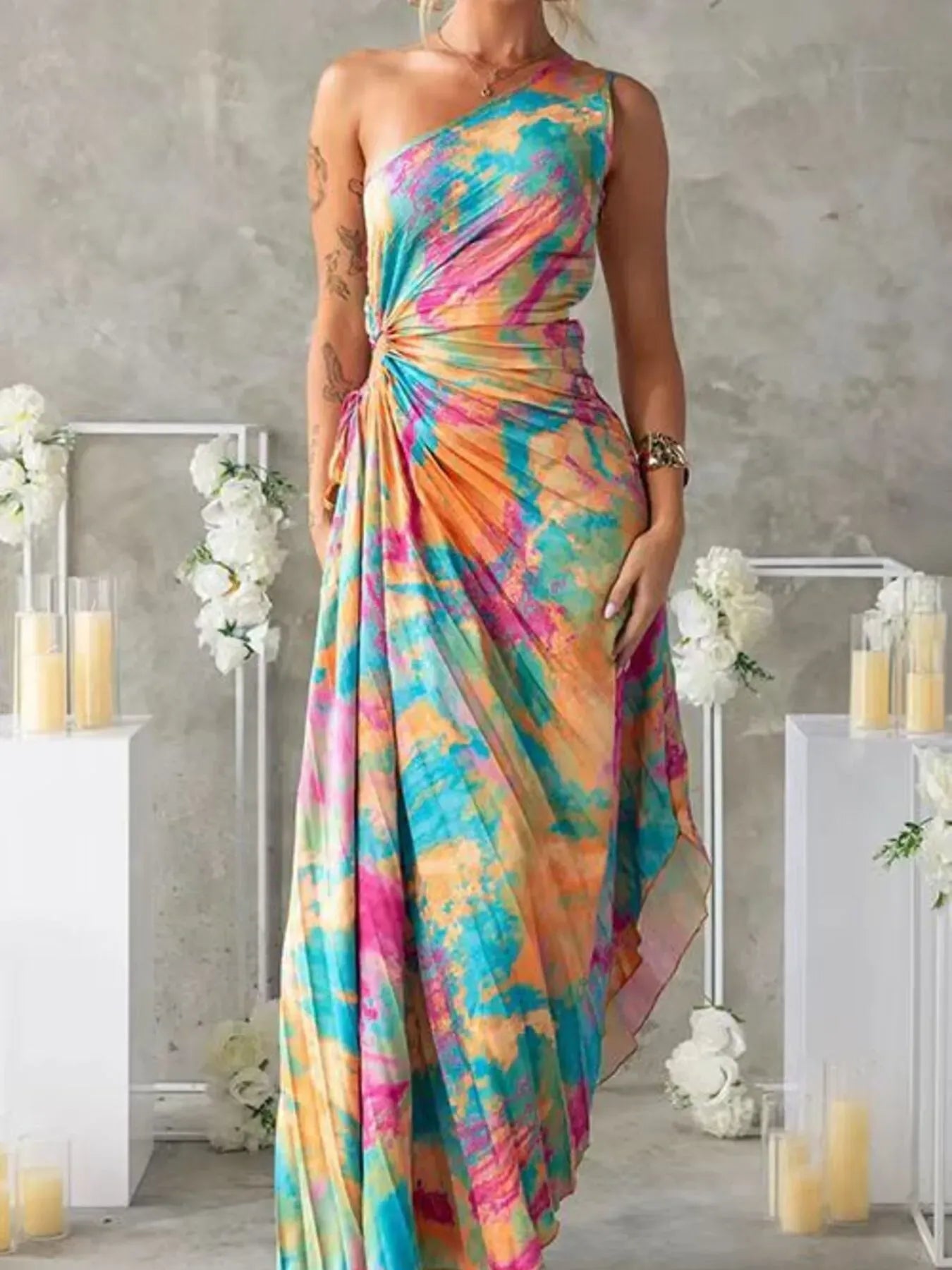 Printed Asymmetrical Maxi Dress