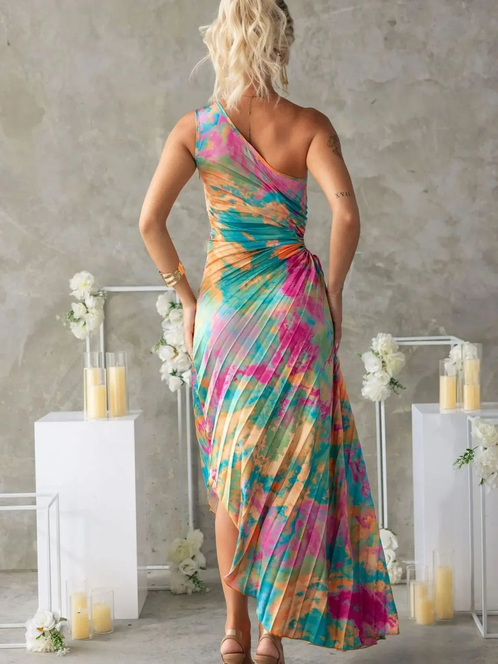 Printed Asymmetrical Maxi Dress