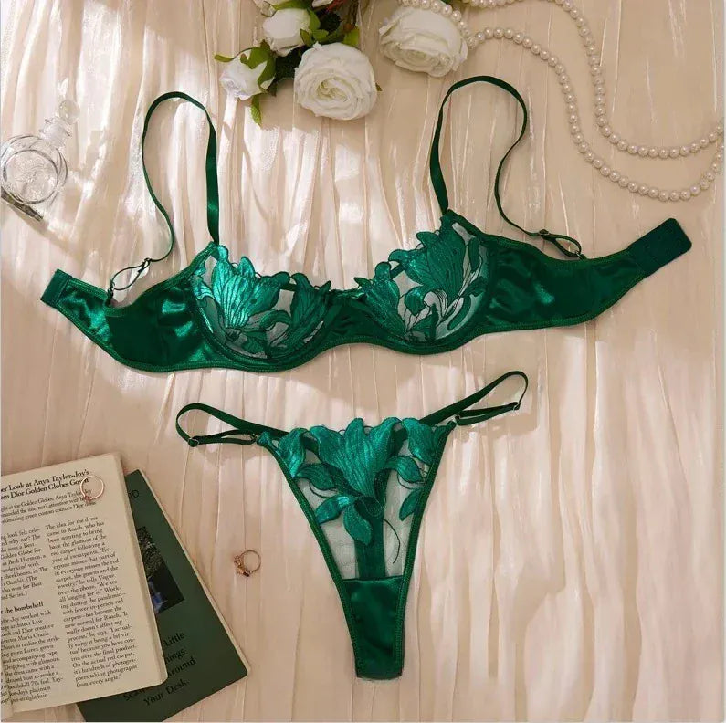 Product Page: Toucheart Embroidery Lace Push-Up Bra Set | Sexy Transparent Thin Lingerie for Women with Erotic Briefs Kit