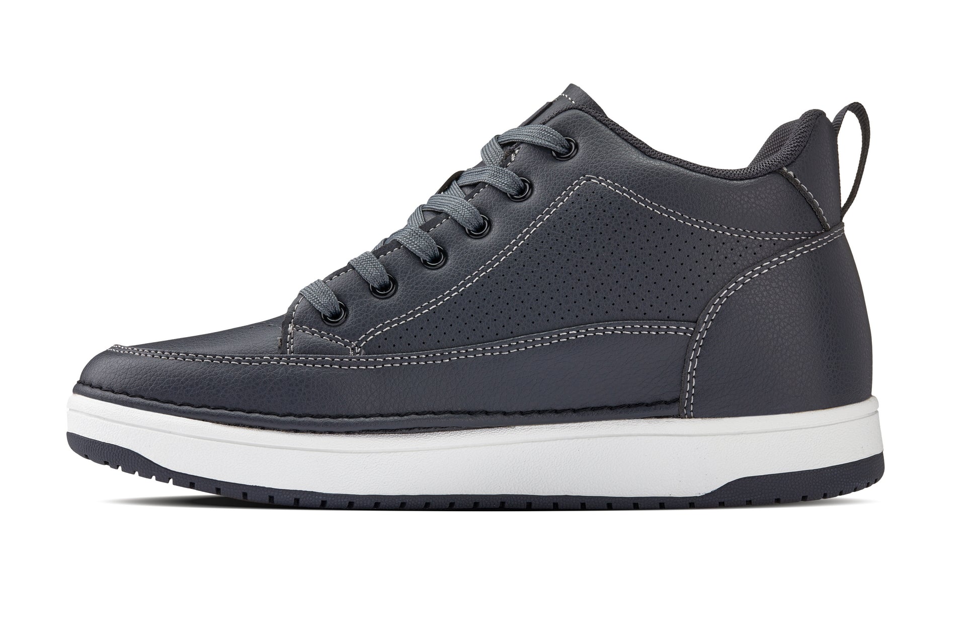 CALTO - Q273  - 2 Inches Taller (Cement Grey) -Elevated Leatherette Micro-Perforated Sneakers
