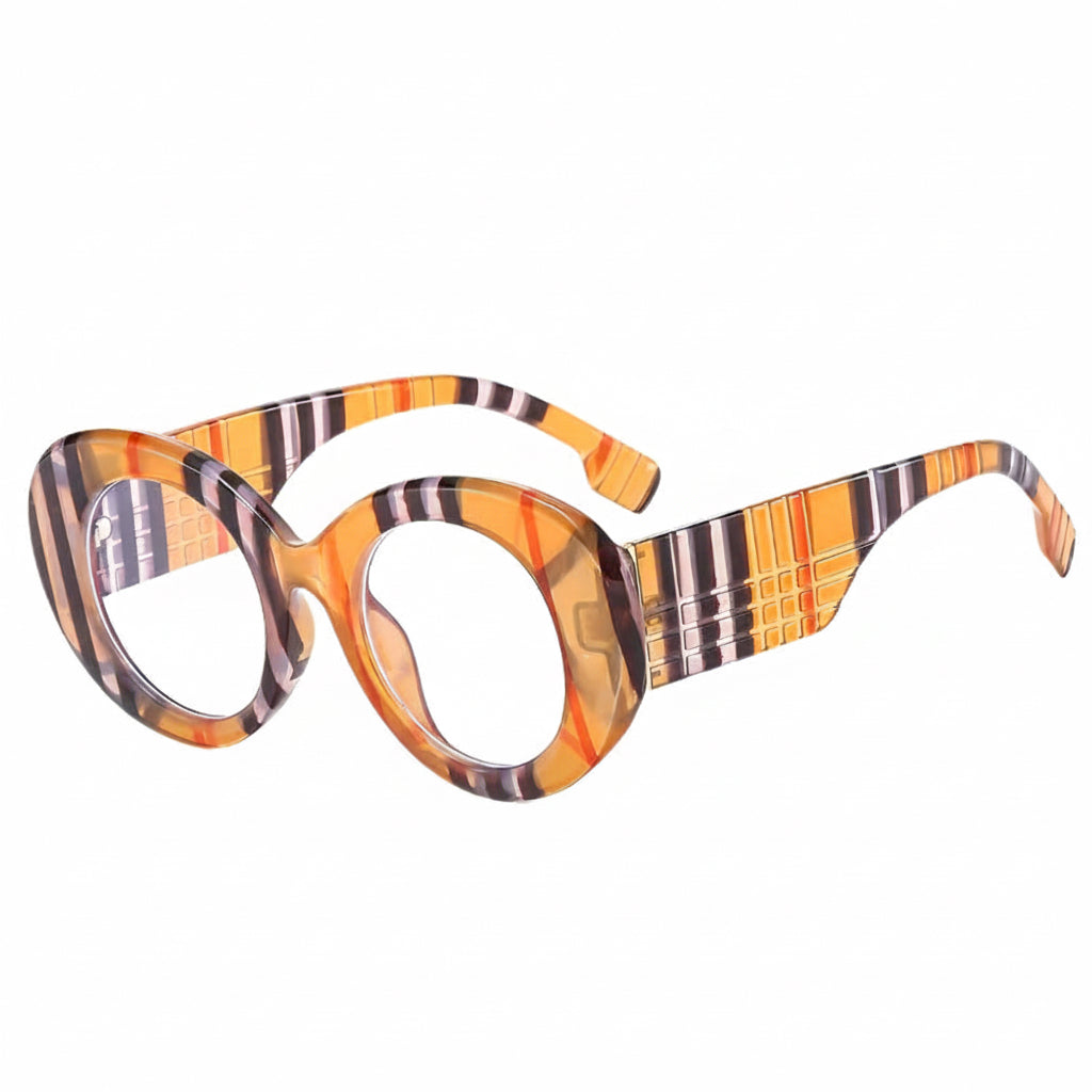Retro Stripe Yellow Anti Blue Light Glasses For Women