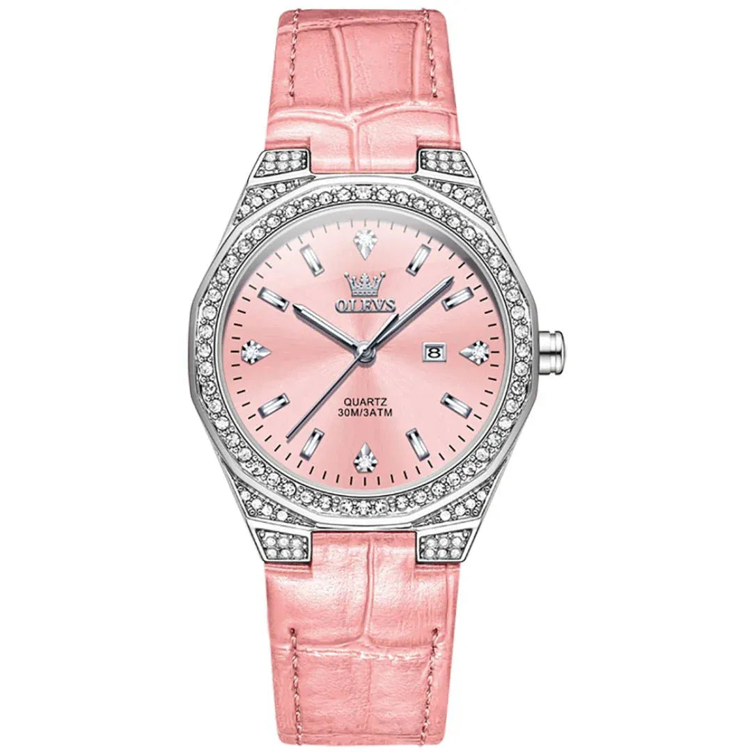 Round-dial Leather  Wristwatch Calendar