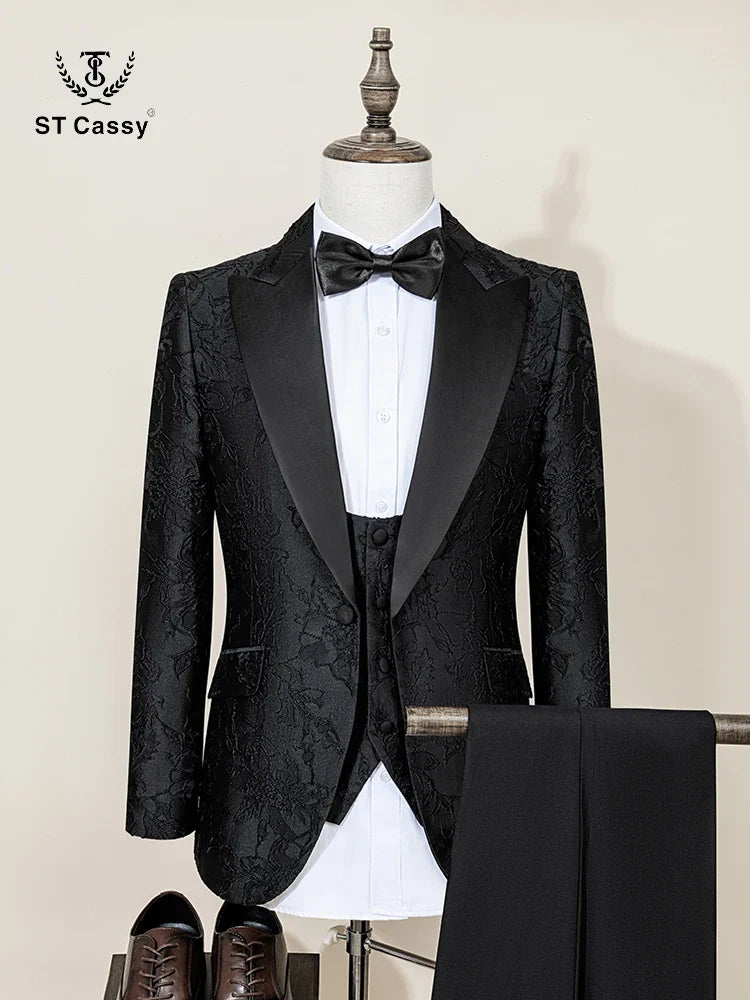 ST Cassy Men's 3-Piece Black Tuxedo | Wedding Dinner Suit Set