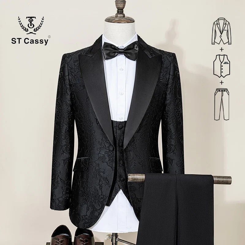 ST Cassy Men's 3-Piece Black Tuxedo | Wedding Dinner Suit Set