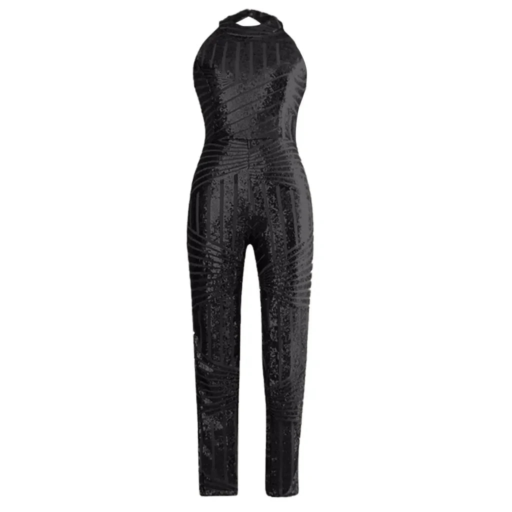 Sequin Off Shoulder O-neck Jumpsuit.