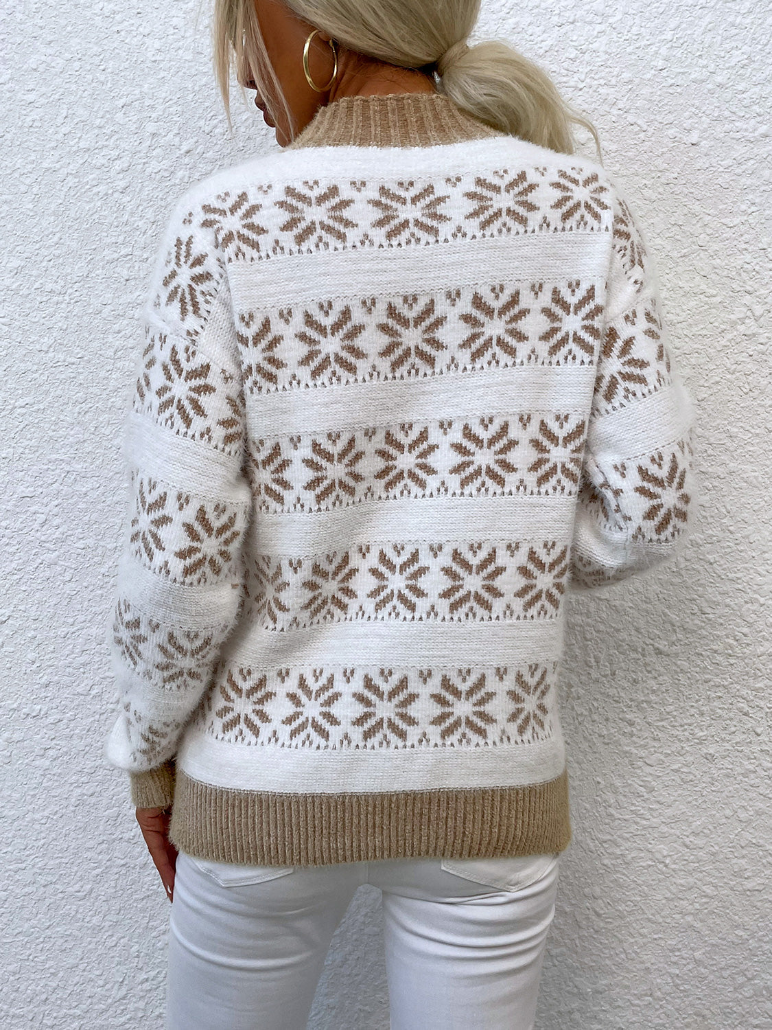 Snowflake Pattern Mock Neck Sweater.