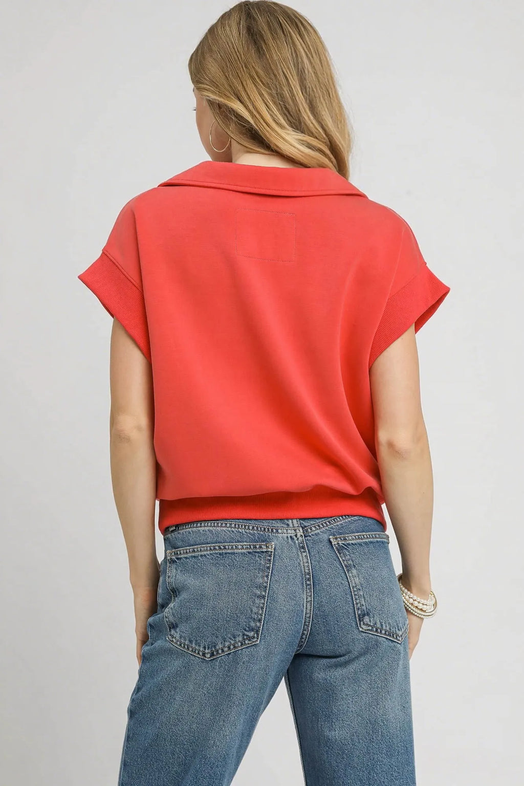 Umgee Luxe Knit Collared Short Sleeve Polo Sweatshirt.