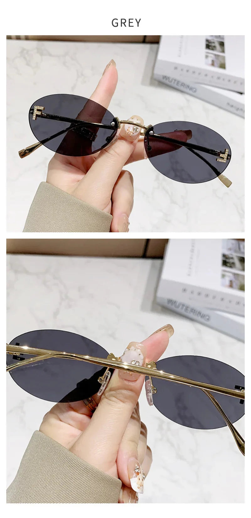 Unisex Retro Oval Rimless Sunglasses.