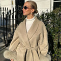 Women's Lace-Up Wool Coat | Furry Lapel Belted Short Jacket | Autumn Winter