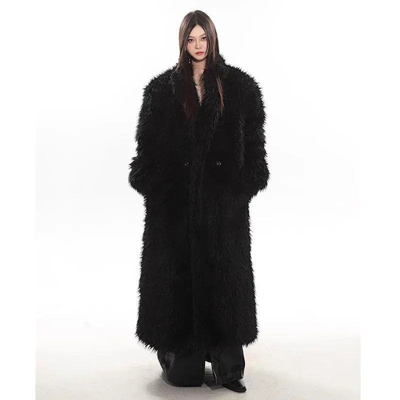 Women’s Luxury Faux Fox Fur Coat – Winter Warm Long Plush Trench Coat