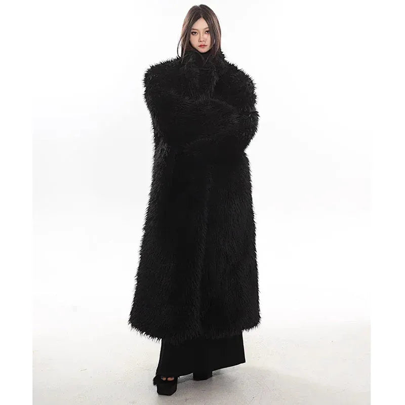 Women’s Luxury Faux Fox Fur Coat – Winter Warm Long Plush Trench Coat