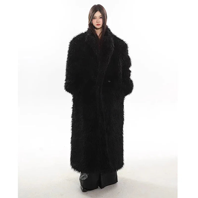 Women’s Luxury Faux Fox Fur Coat – Winter Warm Long Plush Trench Coat