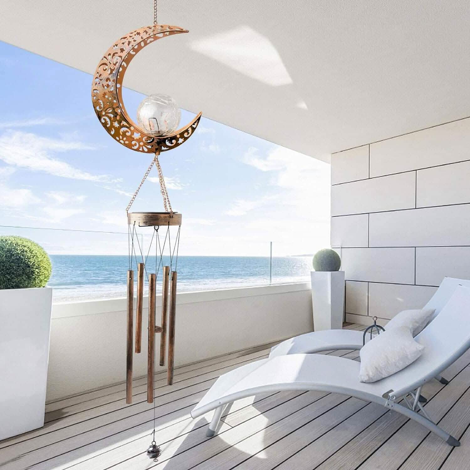 Moon Crackle Glass Ball Wind Chimes Solar Wind Chimes