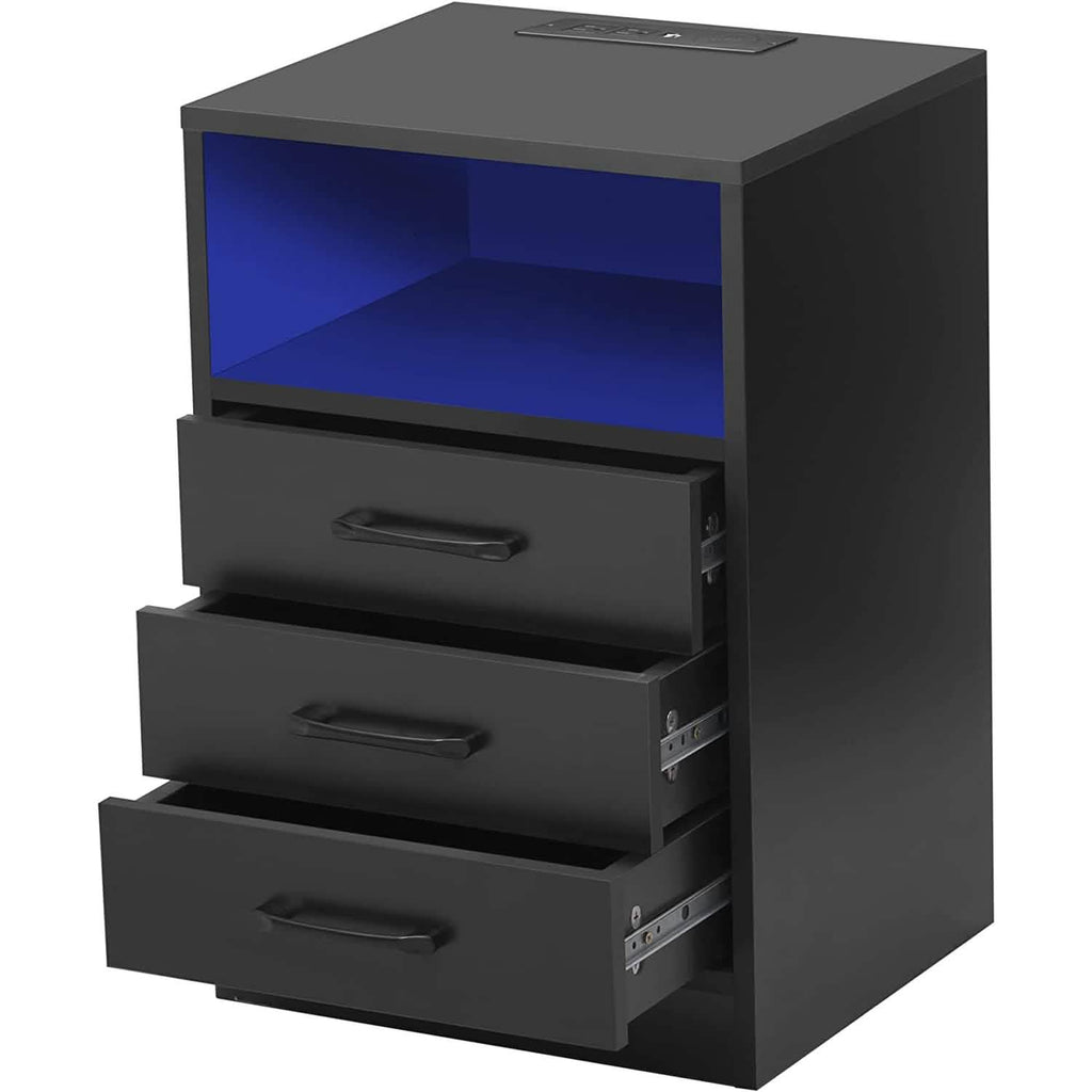 Nightstand with 3 Drawers, Cabinet and USB Charging Ports